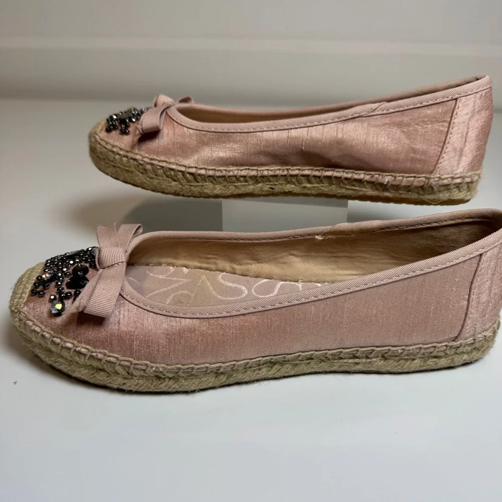 Simply Vera Vera‎ Wang Pink Beaded Bow Espadrille Flats Size 6.5